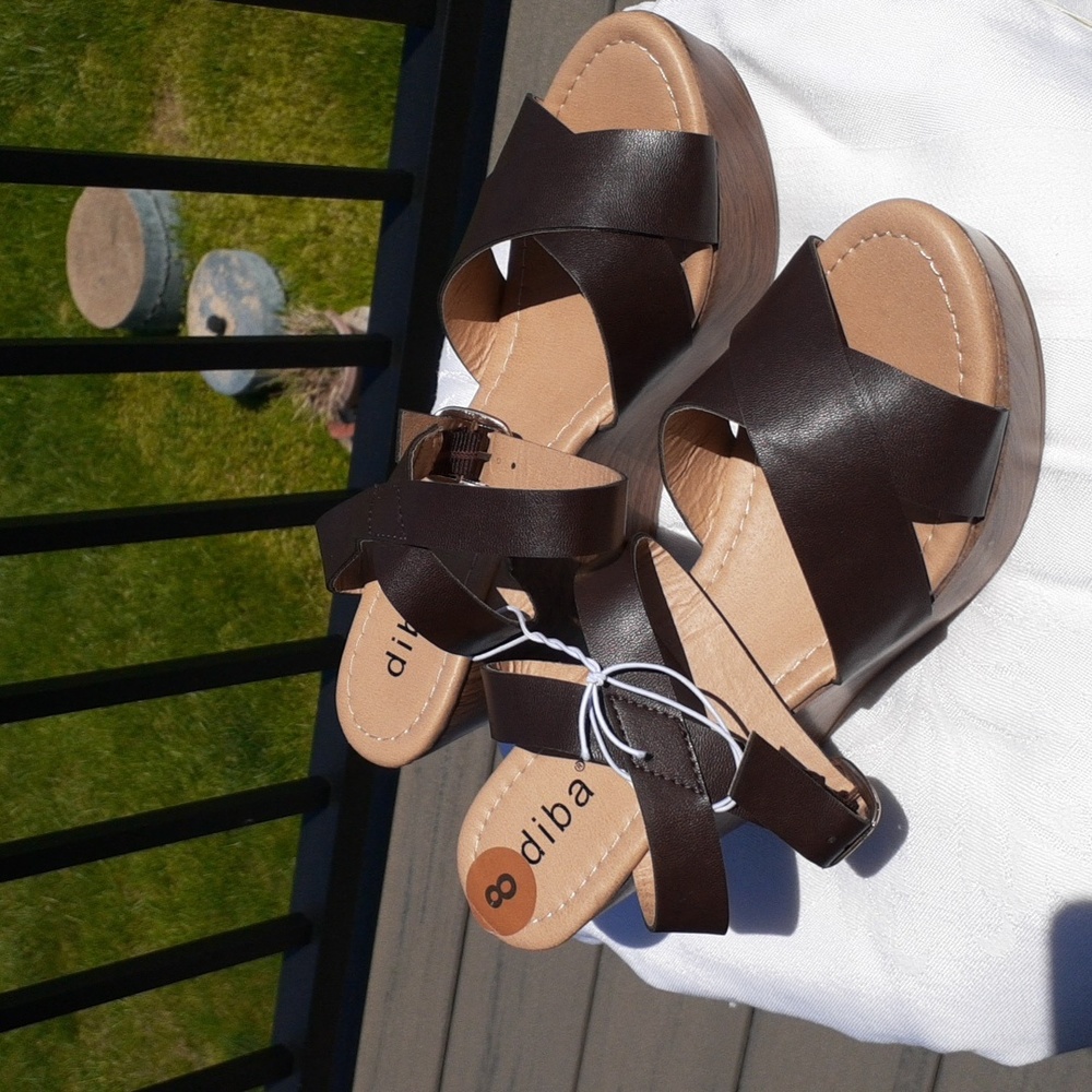 Diba womens open toe high heel platform brown sandals size 8 new!
